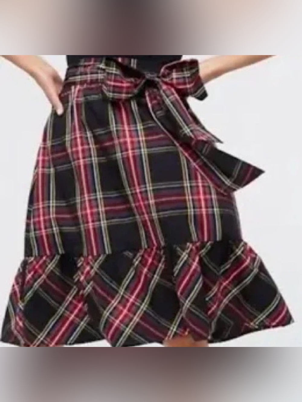 J. Crew Plaid, Cotton,Ruffle Tie-Waist Skirt - Black & Red